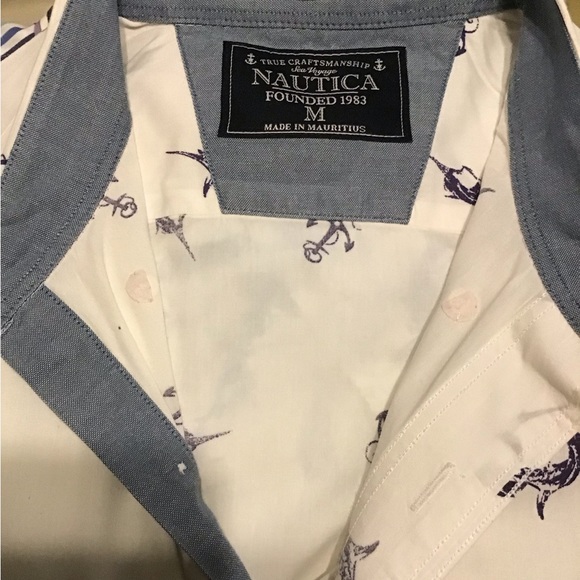 Nautica Beach Sailing Fishing Button Down Short Sleeve Shirt - Picture 3 of 5